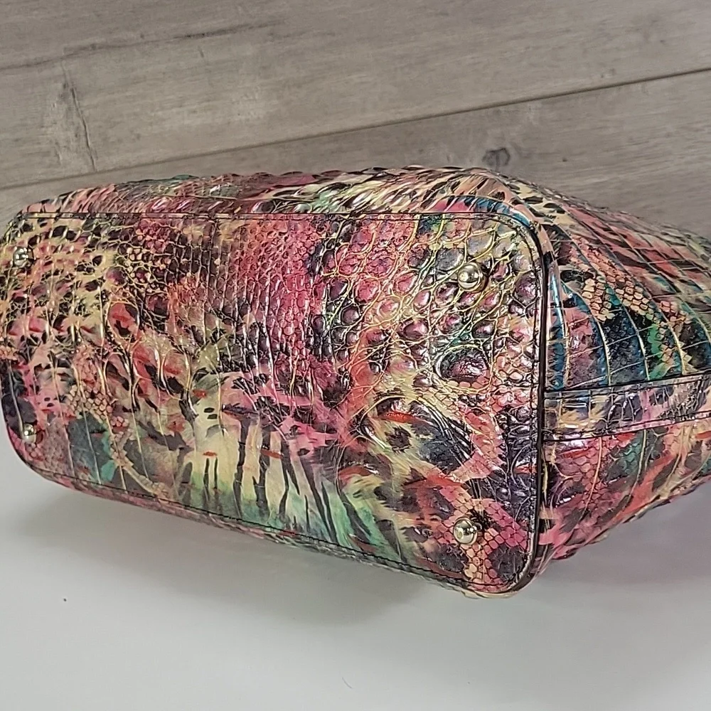 Brahmin Multi-Color Animal Print Croc-Embossed Leather Tote Shoulder Bag - Picture 8 of 16